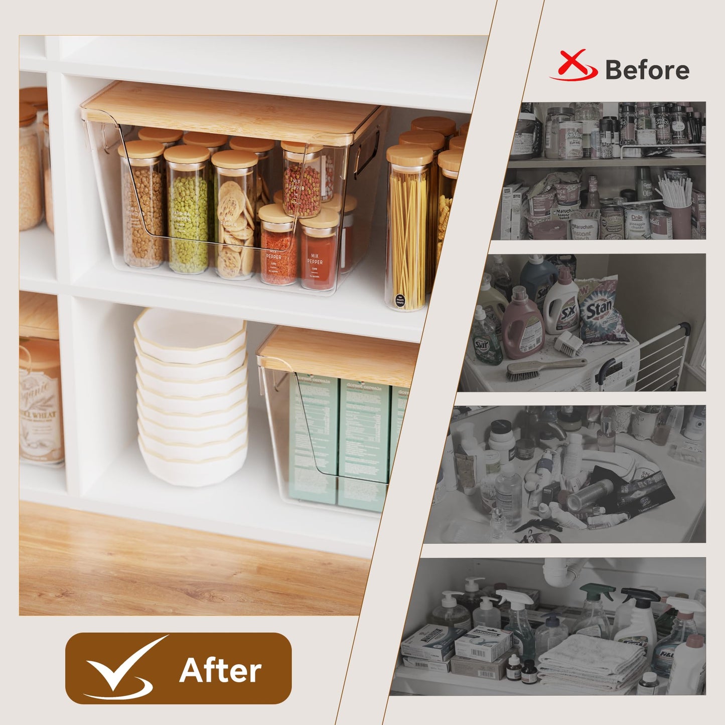 Criusia Pantry Organizers and Storage with Bamboo Lids
