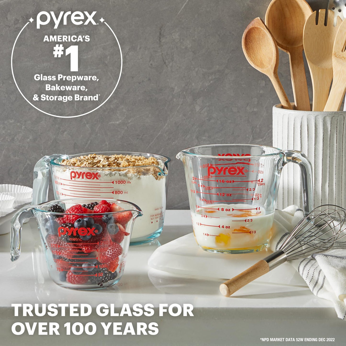 3-Piece Glass Measuring Cups Set for Cooking