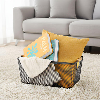 Metal Mesh Storage Baskets with Wooden Handles