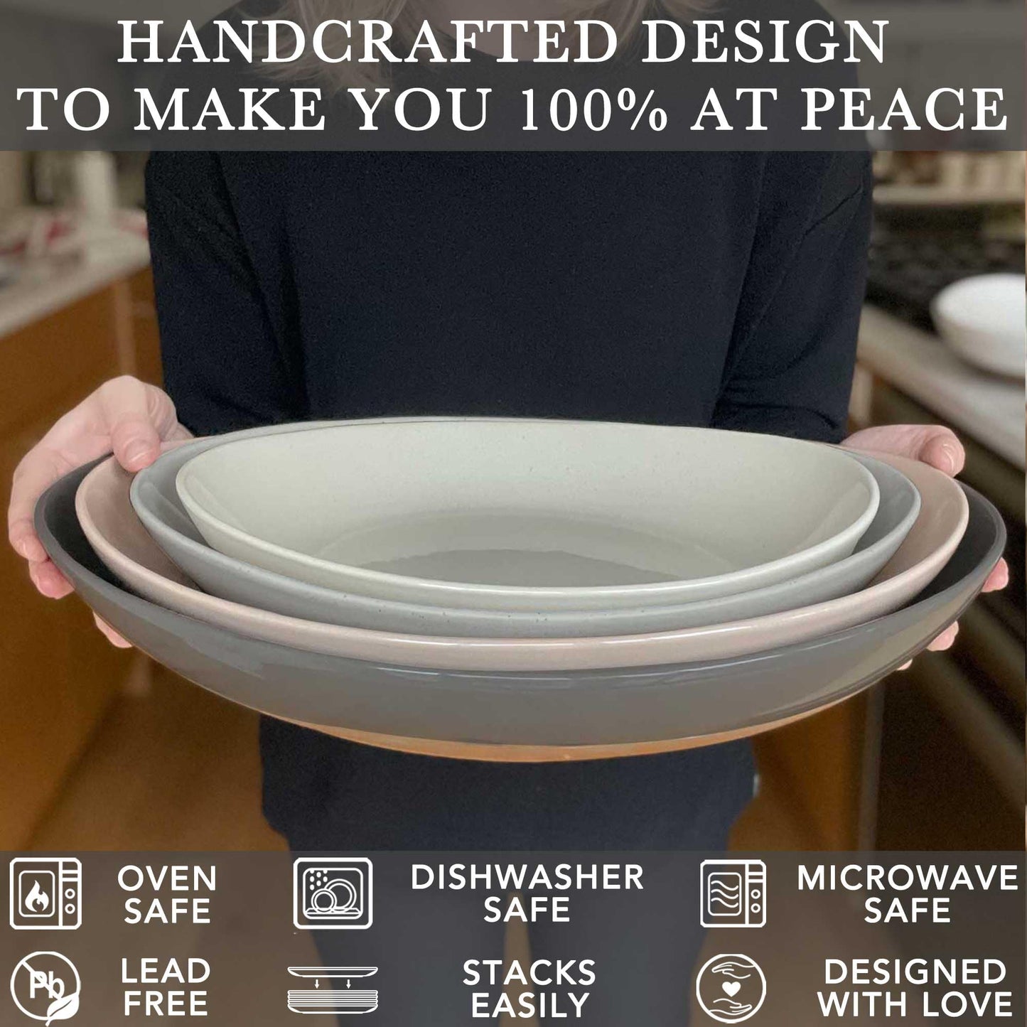 Ceramic Large Serving Bowls Set of 2 Platters