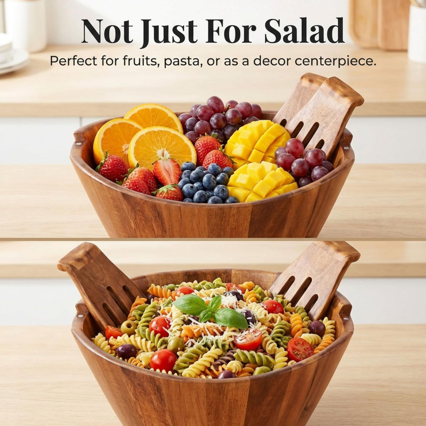 Large Wooden Salad Bowl Set with Utensils