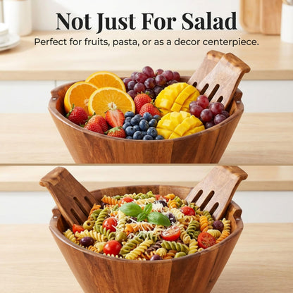 Large Wooden Salad Bowl Set with Utensils