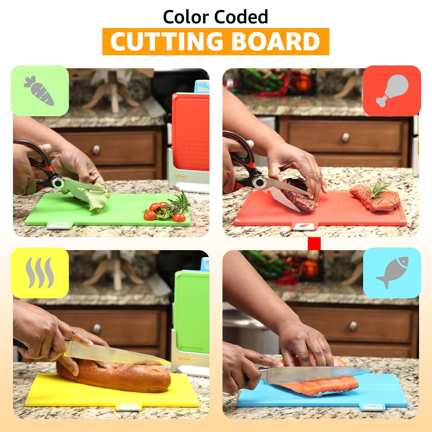 4-Piece Non-Toxic Cutting Board Set with Scissors