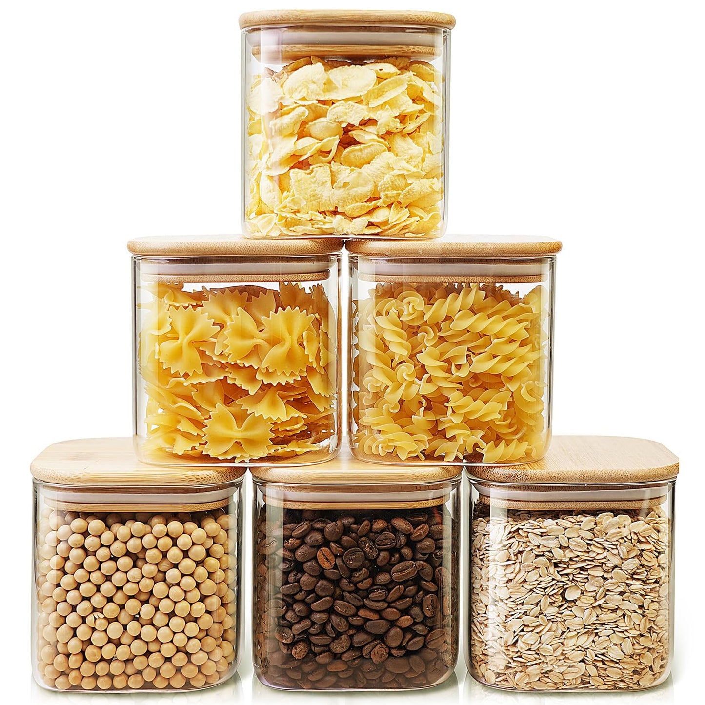 Glass Storage Jars with Bamboo Airtight Lids Set