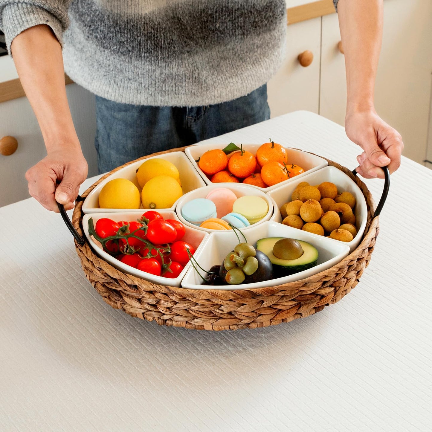 7-Piece Porcelain Serving Tray Set with Bowls