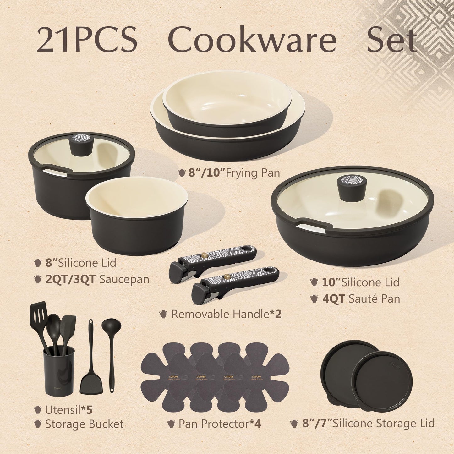 Ceramic Non Stick Cookware Set with Handles
