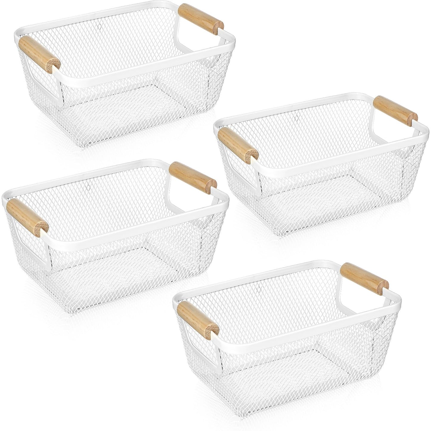 Metal Mesh Storage Baskets with Wooden Handles