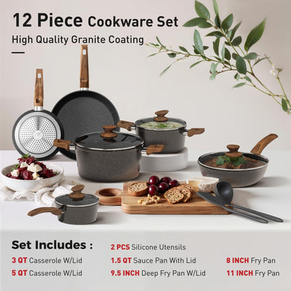 DishDelight 12 Piece Pots and Pans Set Non Stick