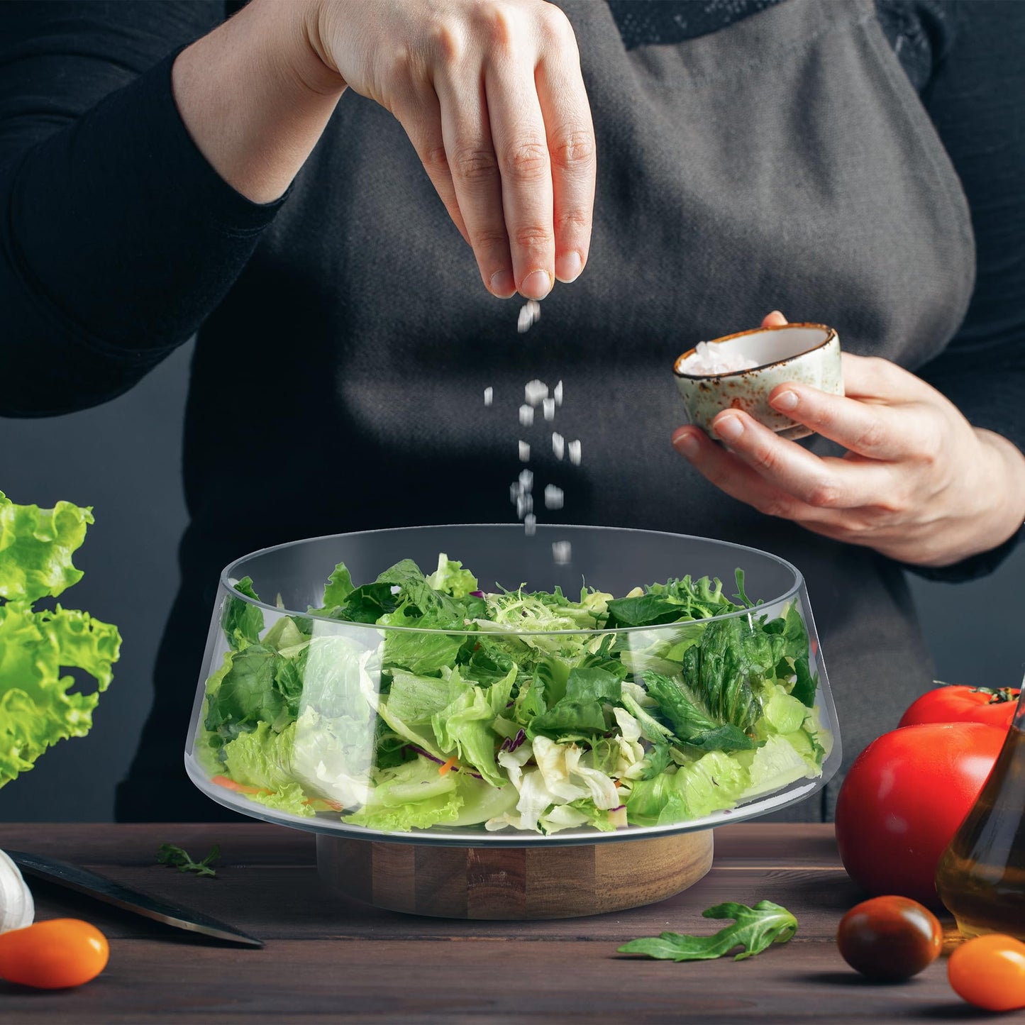 Extra Large Glass Salad Bowl Set with Base