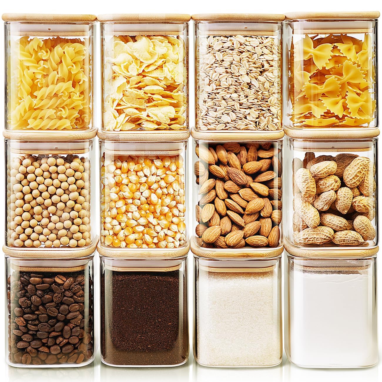 Glass Storage Jars with Bamboo Airtight Lids Set