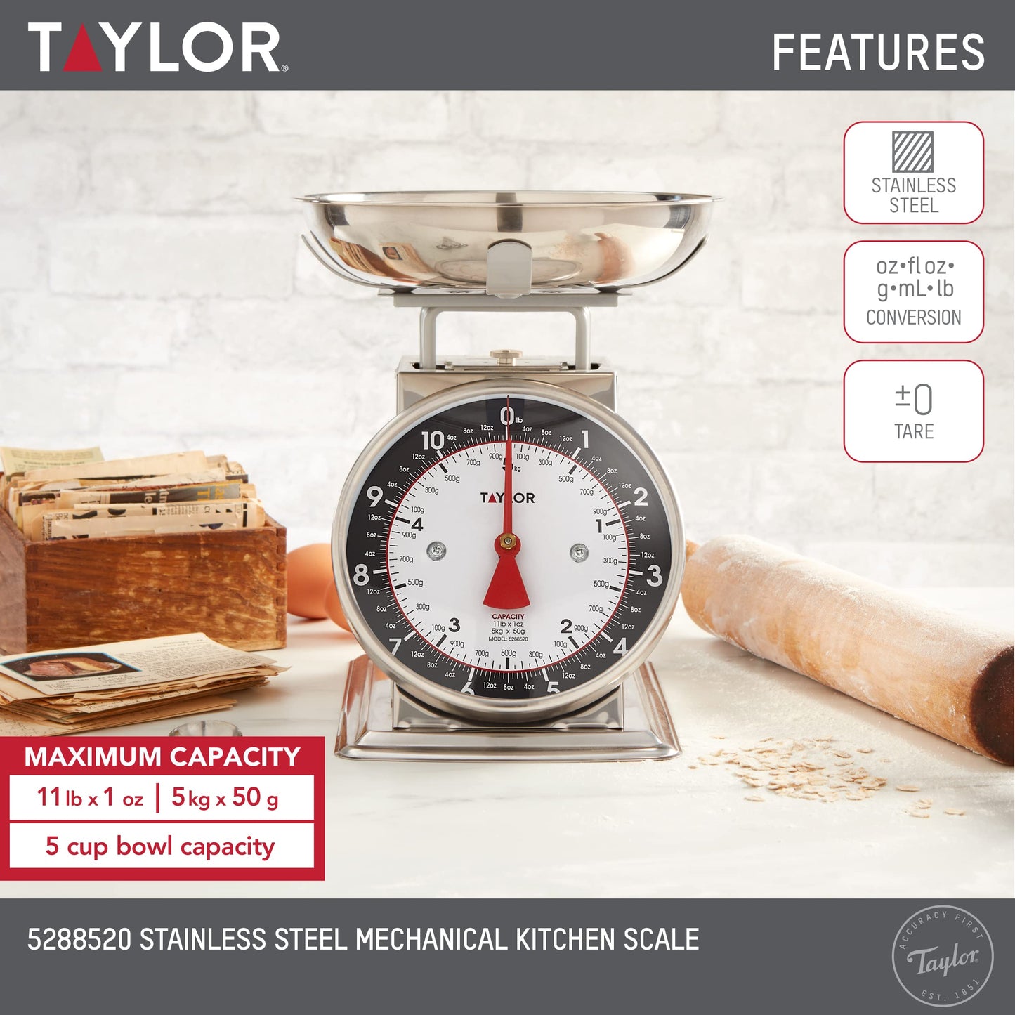Taylor Mechanical Kitchen Weighing Food Scale with Bowl
