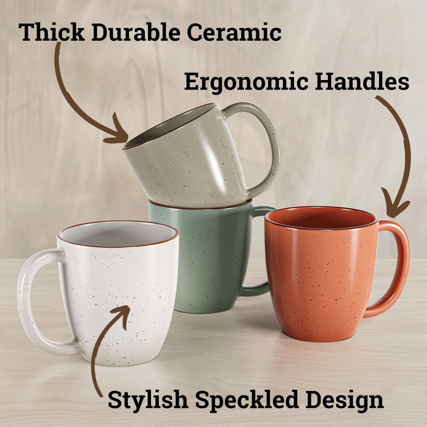 Set of 4 Ceramic Coffee Mugs with Handles