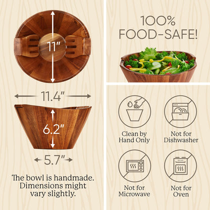 Large Wooden Salad Bowl Set with Utensils