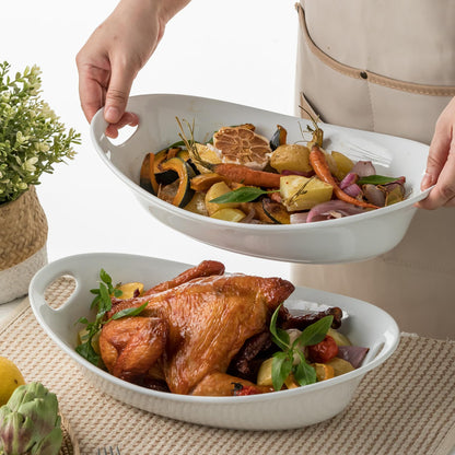 Large Oval Serving Bowl Set with Handles