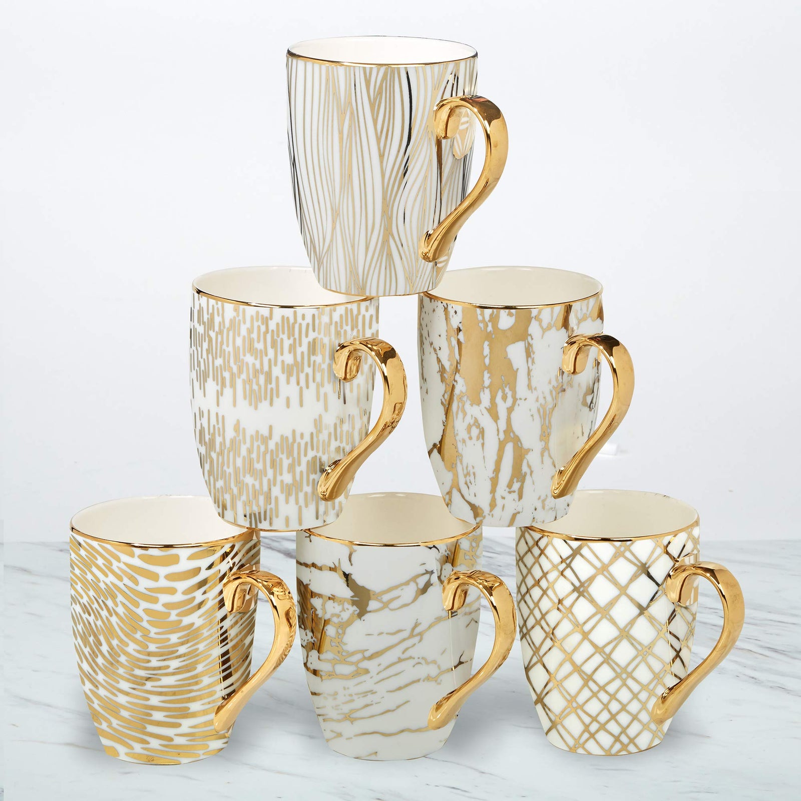 Set of 6 Gold Plated Ceramic Mugs