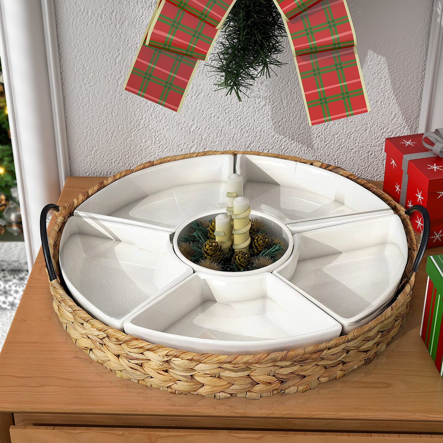 7-Piece Porcelain Serving Tray Set with Bowls