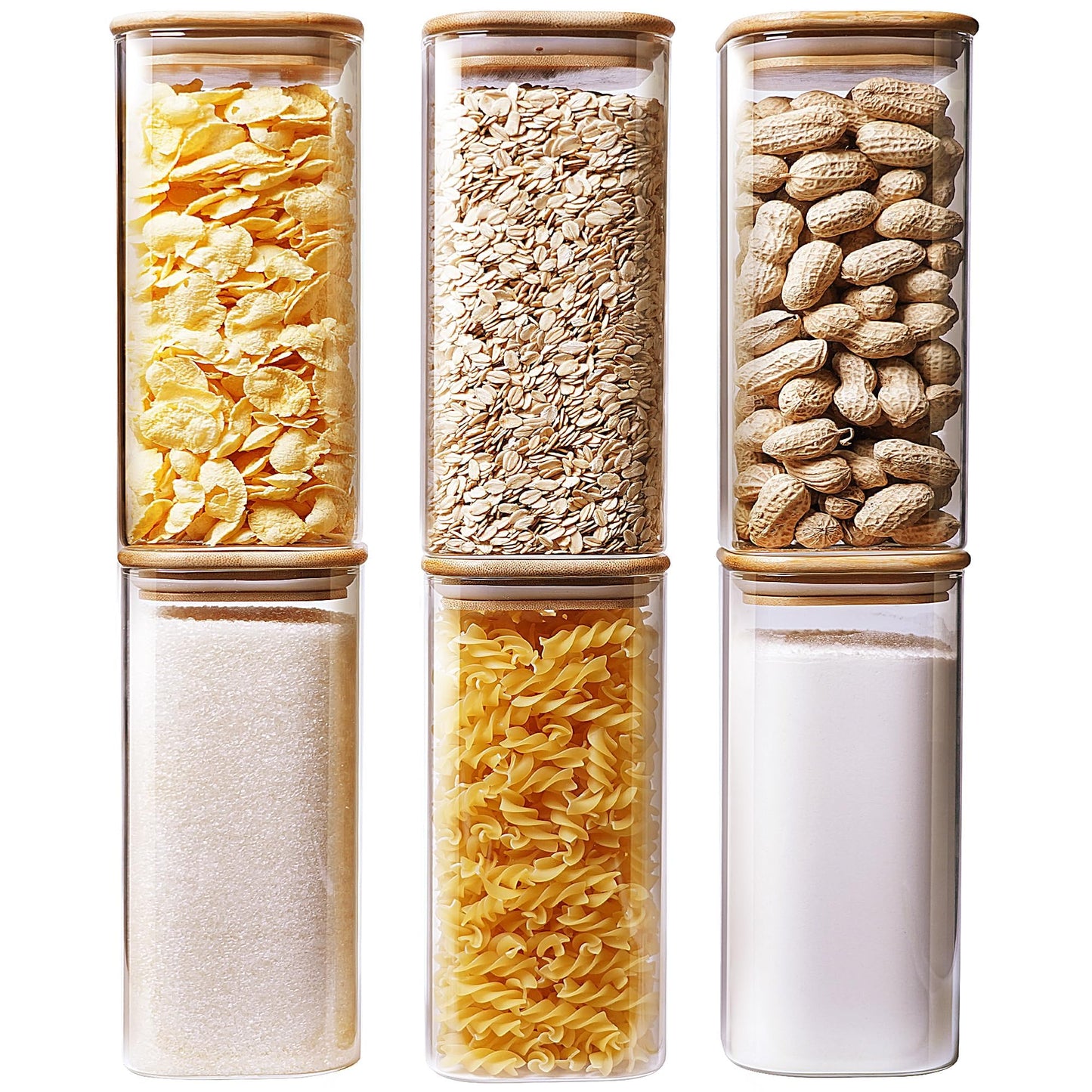 Glass Storage Jars with Bamboo Airtight Lids Set