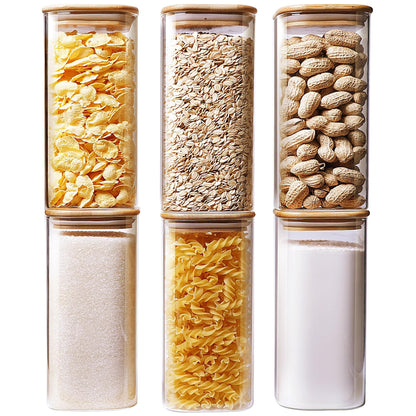Glass Storage Jars with Bamboo Airtight Lids Set